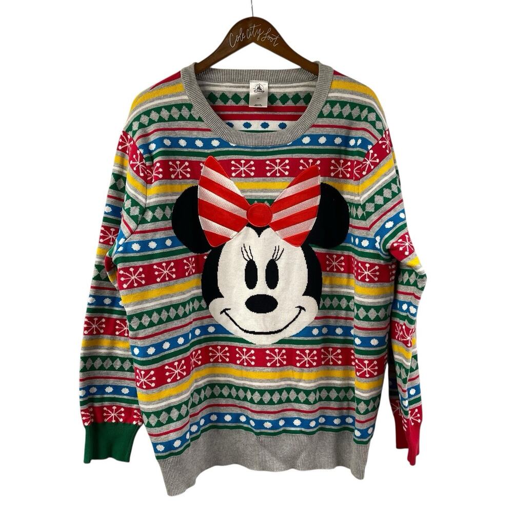 Not So Ugly Christmas Sweater Disney Store Minnie Mouse 2XL Colorful Striped